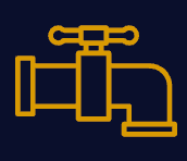 A golden-yellow icon of a water faucet or spigot centered on a dark blue background.