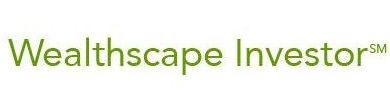 The logo for wealthscape investor is green and white.