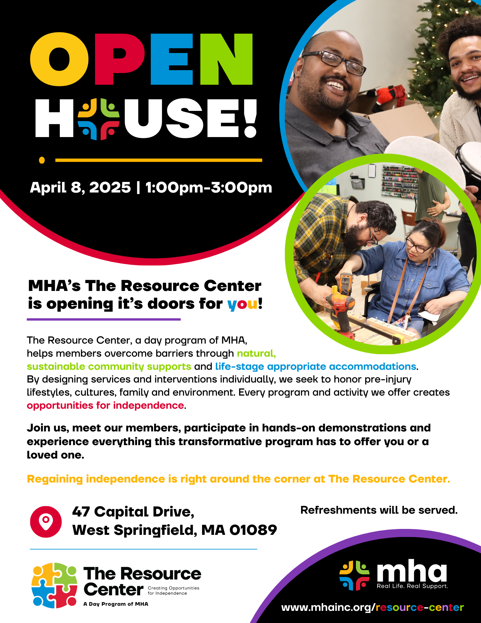 An open house flyer for MHA's The Resource Center
