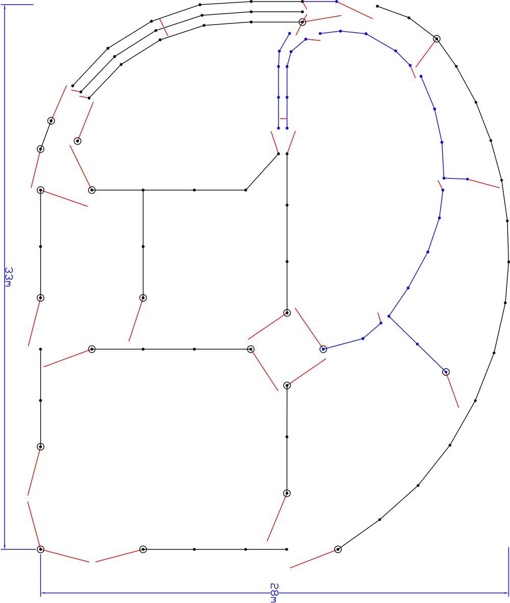 A drawing of a soccer ball with measurements on it