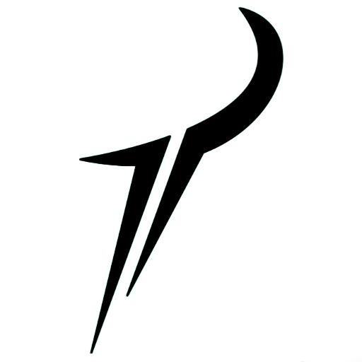 A black, abstract tribal-style symbol featuring two sharp, pointed shapes that curve upward.