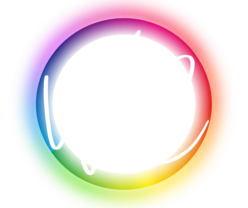 Colorful circular rainbow gradient ring with a white center on a light background