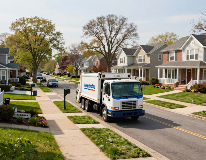 CD Junk Removal truck parked on a Long Island residential street