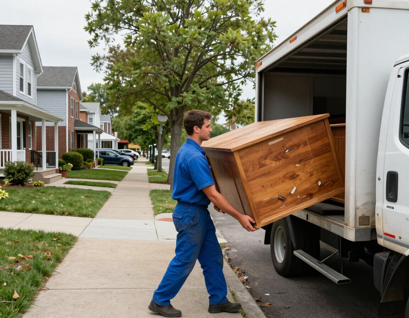 CD Junk Removal crew member loading junk onto truck