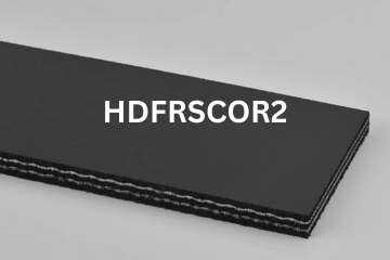 Heavy Duty Grade 2 conveyor belt labeled HDFRSCOR2 with description of 2-PLY 220# PIW BLACK 1/16 X 1/16 FR/SC/VOR