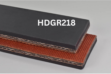 Heavy Duty Grade 2 conveyor belt labeled HDGR218 with description of 4-Ply 440 PIW 3/8 Top Cover x 3/32 Bottom Cover
