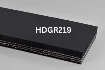 Heavy Duty Grade 2 conveyor belt labeled HDGR219 with description of 3-Ply 600 PIW 1/4 Top Cover x 1/16 Bottom Cover
