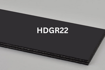Heavy Duty Grade 2 conveyor belt labeled HDGR22 with description of 2-Ply 150 PIW 1/32 Top Cover x 1/32 Bottom Cover
