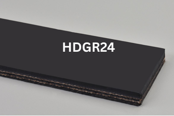 Heavy Duty Grade 2 conveyor belt labeled HDGR24 with description of 2-Ply 150 PIW 1/8 Top Cover x 1/32 Bottom Cover
