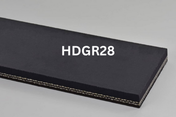 Heavy Duty Grade 2 conveyor belt labeled HDGR28 with description of 2-Ply 220 PIW 3/16 Top Cover x 1/16 Bottom Cover
