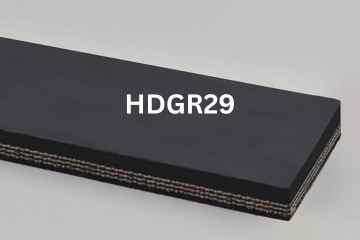 Heavy Duty Grade 2 conveyor belt labeled HDGR29 with description of 3-Ply 330 PIW 3/16 Top Cover x 1/16 Bottom Cover
