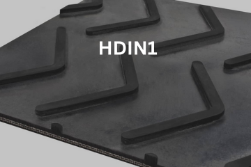 Heavy Duty Incline conveyor belt labeled HDIN1 with description of 2-Ply 220 PIW 1/8 Cleat Top MOR X 1/16 Bottom Cover
