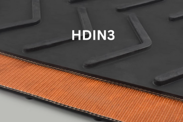 Heavy Duty Incline conveyor belt labeled HDIN3 with description of 2-Ply 220 PIW 1/8 Cleat Top MOR X Bare Bottom Cover
