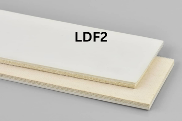 Light Duty Food conveyor belt labeled LDF2 with description of 2-Ply 15 OZ. White Nitrile COS