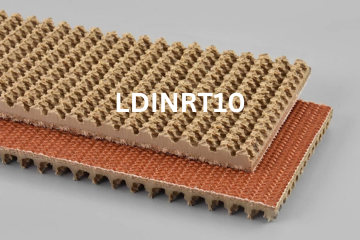 Light Duty Incline Roughtop conveyor belt labeled LDINRT10 with description of 2-Ply 160 PIW Tan Pure Gum Roughtop X Bare
