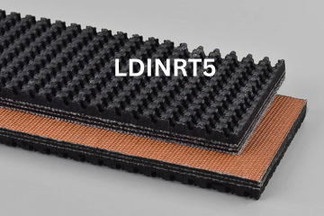 Light Duty Incline Roughtop conveyor belt labeled LDINRT5 with description of 3-Ply 225 PIW Black Roughtop X Bare
