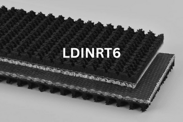 Light Duty Incline Roughtop conveyor belt labeled LDINRT6 with description of 3-Ply CP30 Black Roughtop X FS
