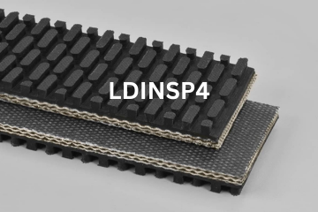 Light Duty Incline Specialty conveyor belt labeled LDINSP4 with description of 3-Ply CP30 Tan Pure Gum Steepgrade X FS
