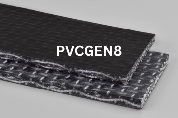 PVC General conveyor belt labeled PVCGEN8 with description of PVC 200 Black C X Brushed
