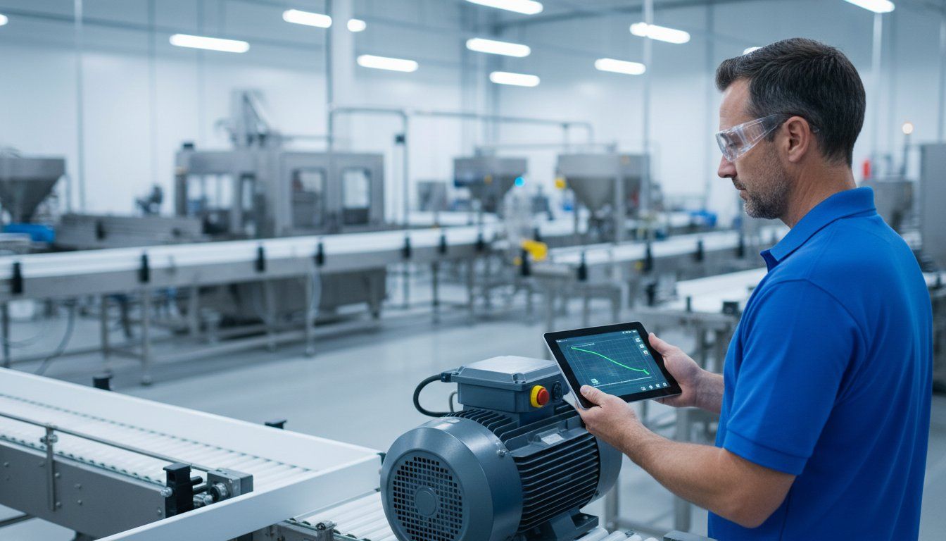Technician Monitoring Power Usage of an industrial motor