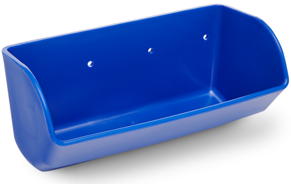 Blue plastic Tapco brand elevator bucket model CCHD with three holes for mounting.