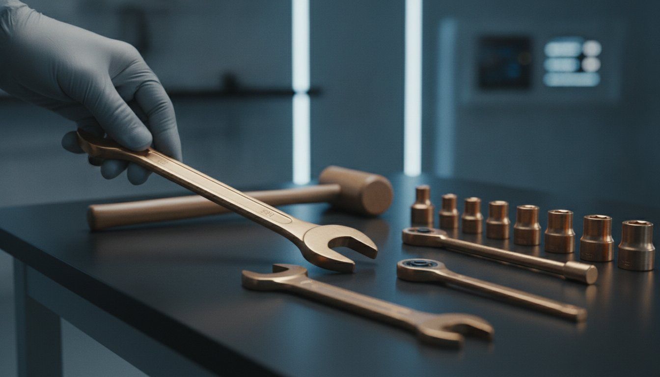 maintenance worker selecting a non-sparking wrench