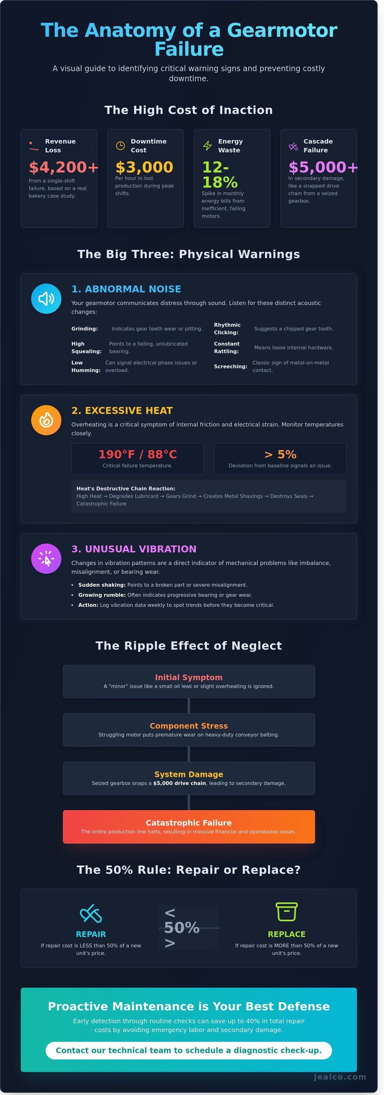 Infographic about the Anatomy of a Gearmotor Failure.