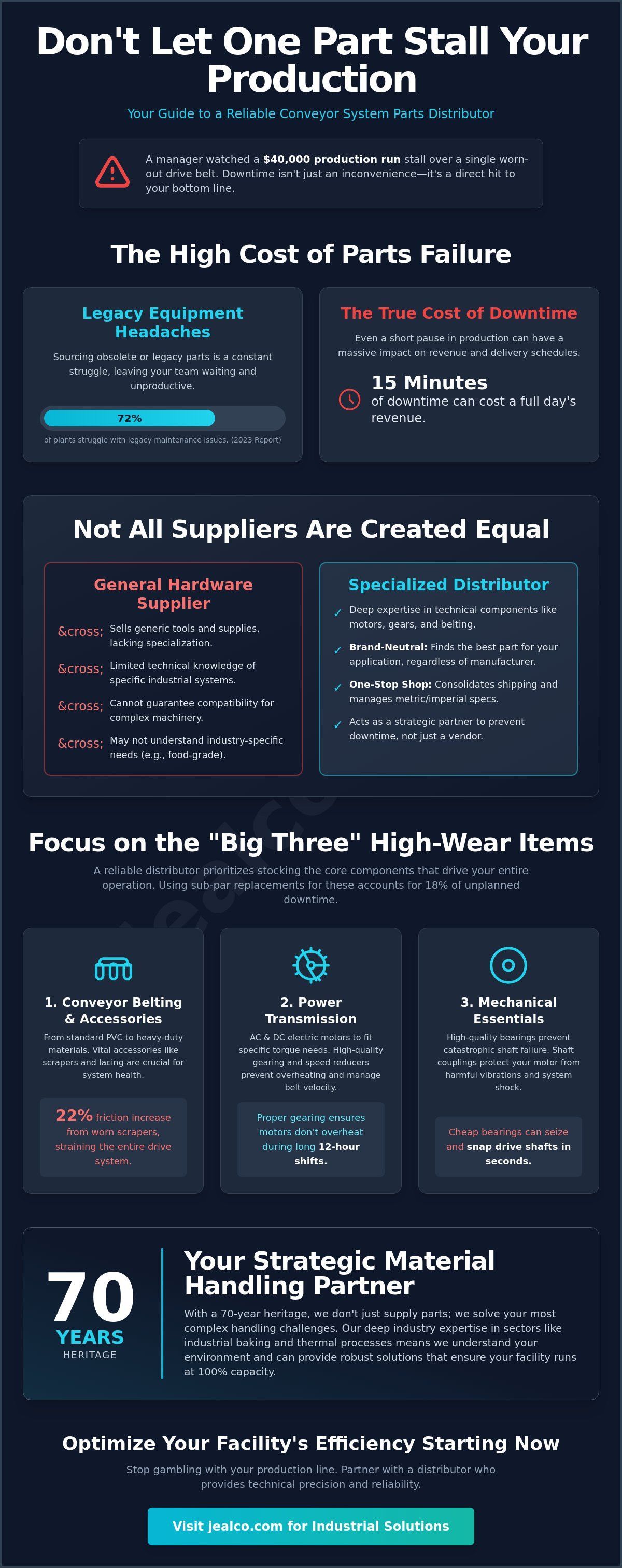 Infographic on what makes a reliable conveyor parts distributor