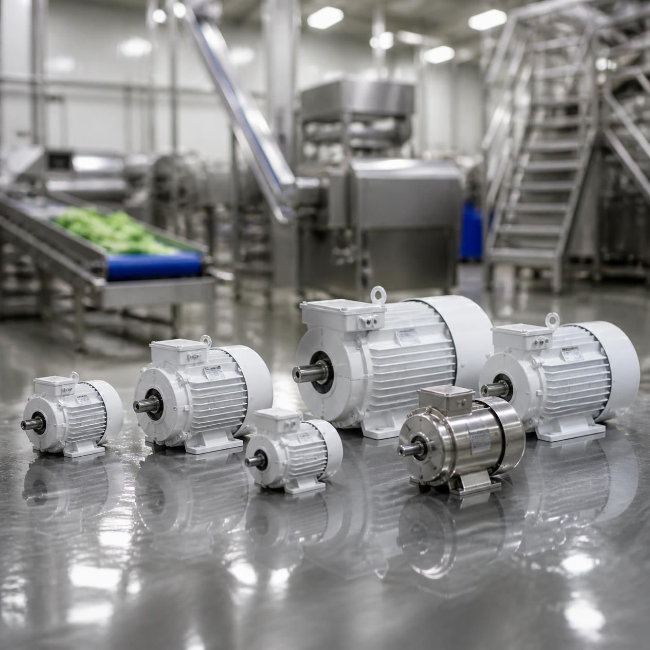 Image of a set of electric motors used in a washdown or humid environment