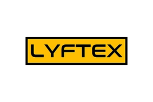 LYFTEX logo in black text on a yellow rectangular background with a black border.