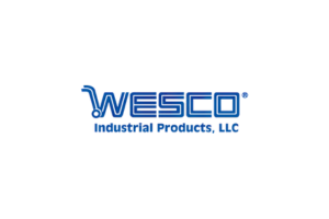 Logo for WESCO Industrial Products, LLC; blue text and shopping cart icon on white background.