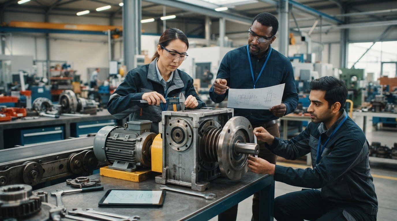 Winsmith worm gear speed reducer with nameplate