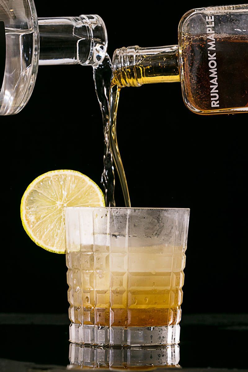 Beverage photography of a maple-infused cocktail for Runamok Maple