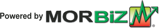 A logo for a company called powered by morbiz
