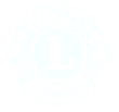 Lions Club logo with white text on a blue background. Features a circular design and the word