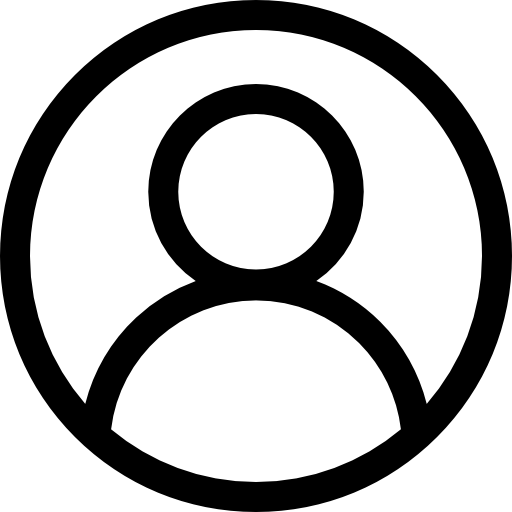 Black outlined user profile icon in a circle on a white background