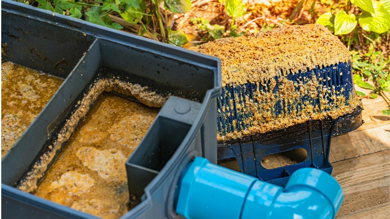 An open grease trap in need of emptying.