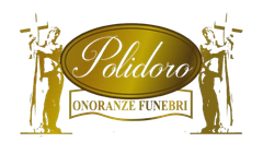 Logo dorato dell'impresa di pompe funebri con le scritte 