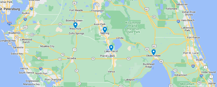 A map of florida with a lot of roads and cities. A map of florida with a lot of roads and cities.