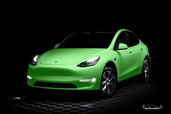 Tesla with a full car Paint Protection Film (PPF) package installed, offering complete vehicle protection and a flawless finish.