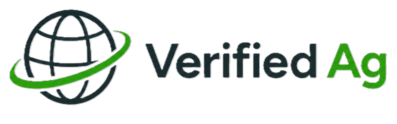 Verified Ag logo with globe icon and green swoosh on white background