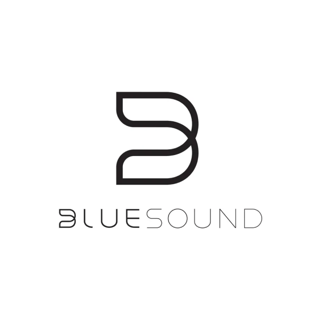 A black and white logo for a company called bluesound
