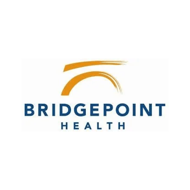A bridgepoint health logo with a bridge in the middle