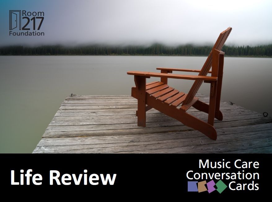 A chair on a dock with the words life review on the bottom