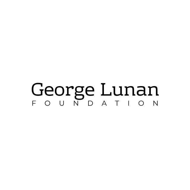 The logo for the george lunan foundation is black and white.