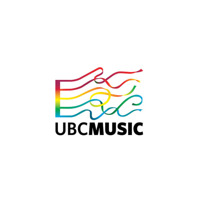 A logo for ubc music with a rainbow design