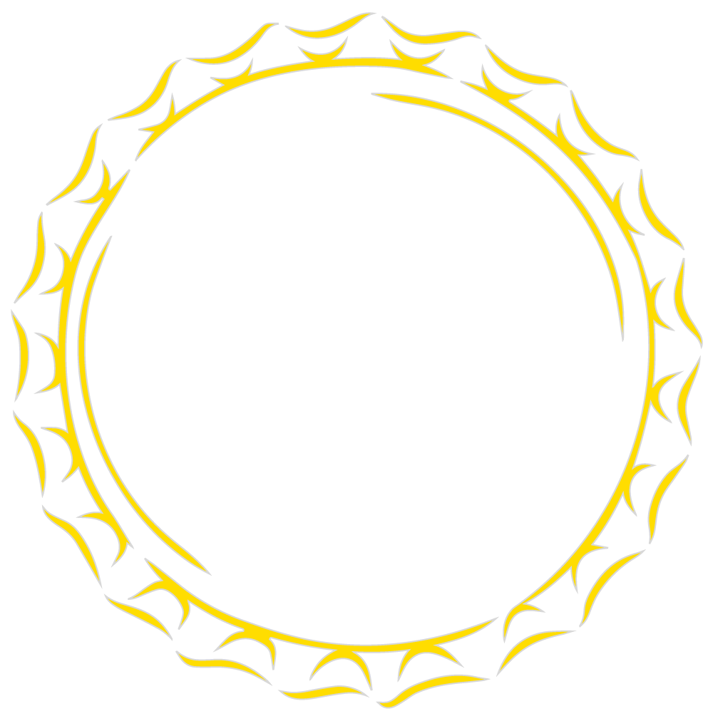 Geel, decoratief rond lijstje met gekartelde randen.