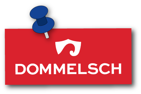 Rode rechthoek vastgemaakt met een blauwe punaise. Witte tekst: 