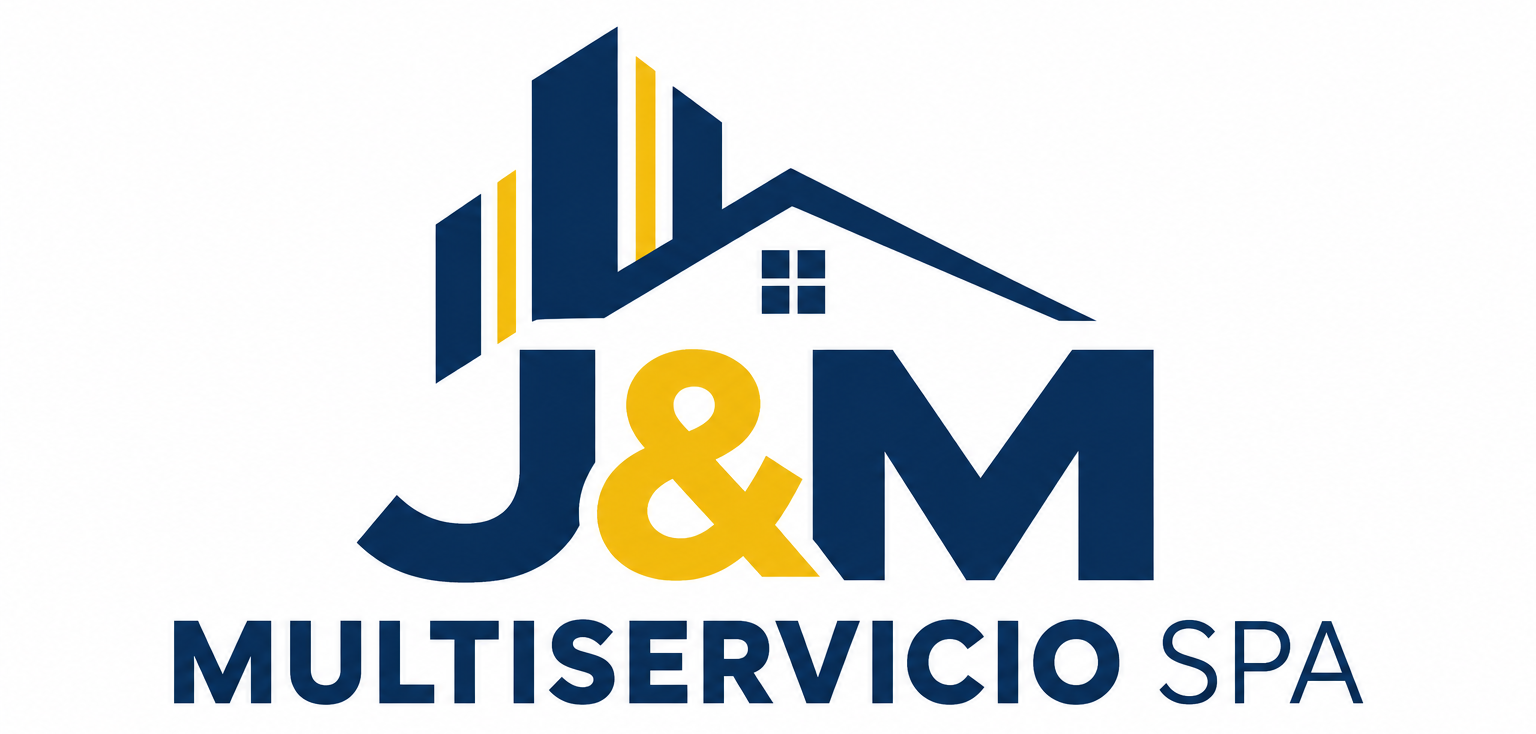 Logotipo de J&M Multiservicio SPA con un icono de una casa azul y dorada encima del nombre de la empresa