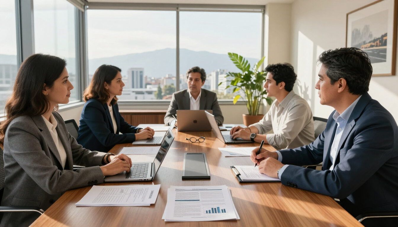 Comité de administración revisando un plan de mantenimiento